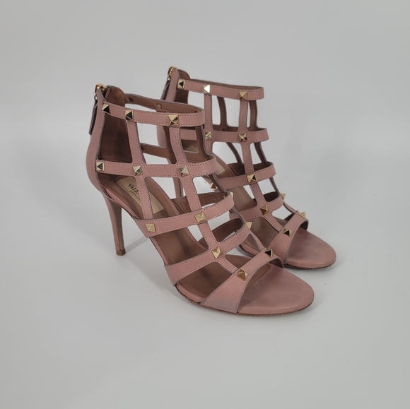 Valentino Garavani Rockstud Caged High Heel Gladiator Nude Sandals Size 37.5